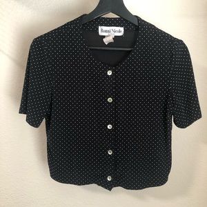 Vintage Ronnie Nicole by Ouida Button Down Polka Dot Crop Top Sz Medium